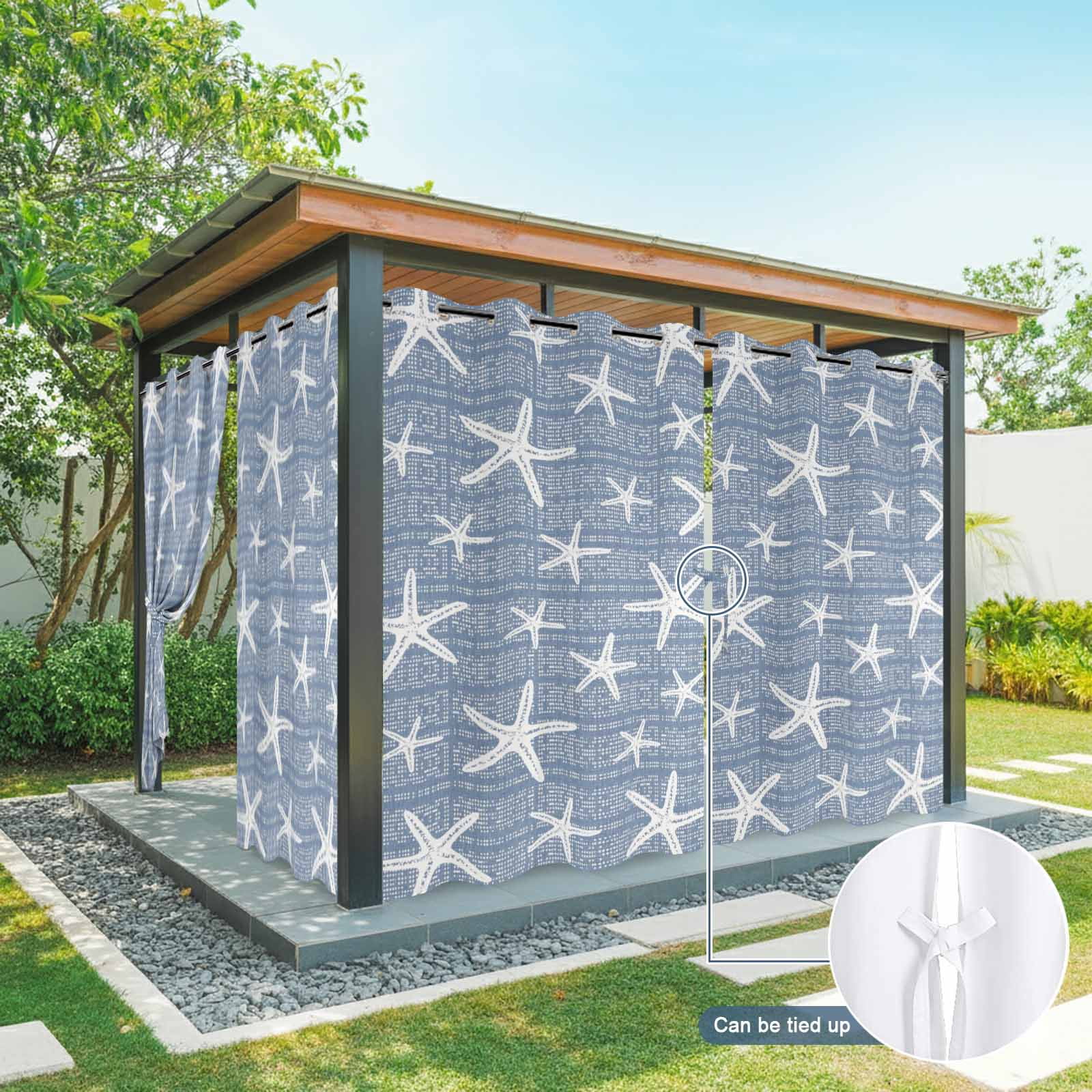 Blue Starfish Coastal Outdoor Curtains for Patio, Beach Summer Nautical Sea Ocean Sunshade Privacy Drapes Grommet Waterproof Outside Curtains for Porch/Cabana/Balcony 54"x 108", 2 Panel