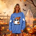 thumbnail image 3 of Dweltoz Halloween Sweatshirts for Women Cute Ghost Pumpkin Graphic Spooky Season Sweaters Oversized Fall Fleece Long Sleeve Crewneck Pullover Tops,Blue 2XL, 3 of 4