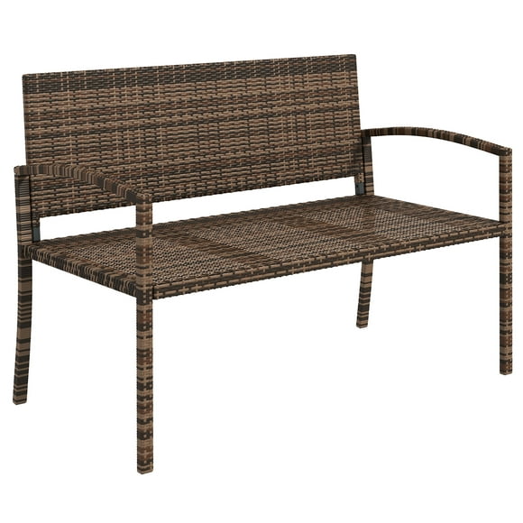 Outsunny Rattan Wicker Loveseat Garden Furniture with Armrests Brown