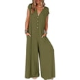 thumbnail image 1 of ZHAOCHENG Monos de mujer de verano 2024 con mangas cortas, escote en V profundo, botones, mono, pantalones de pierna ancha, 1 of 3