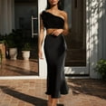 thumbnail image 3 of Lovskoo Women's Elegant Ruched Maxi Dress One Shoulder Crop Top And High Waist Maxi Skirt 2 Pieces Sets for Party Holiday Bridesmaid Black, 3 of 9
