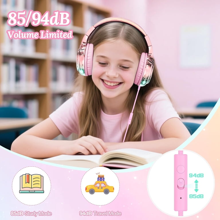 QearFun USB-C Kids Headphones, 85/94dB Volume Limit, Pink photo 3