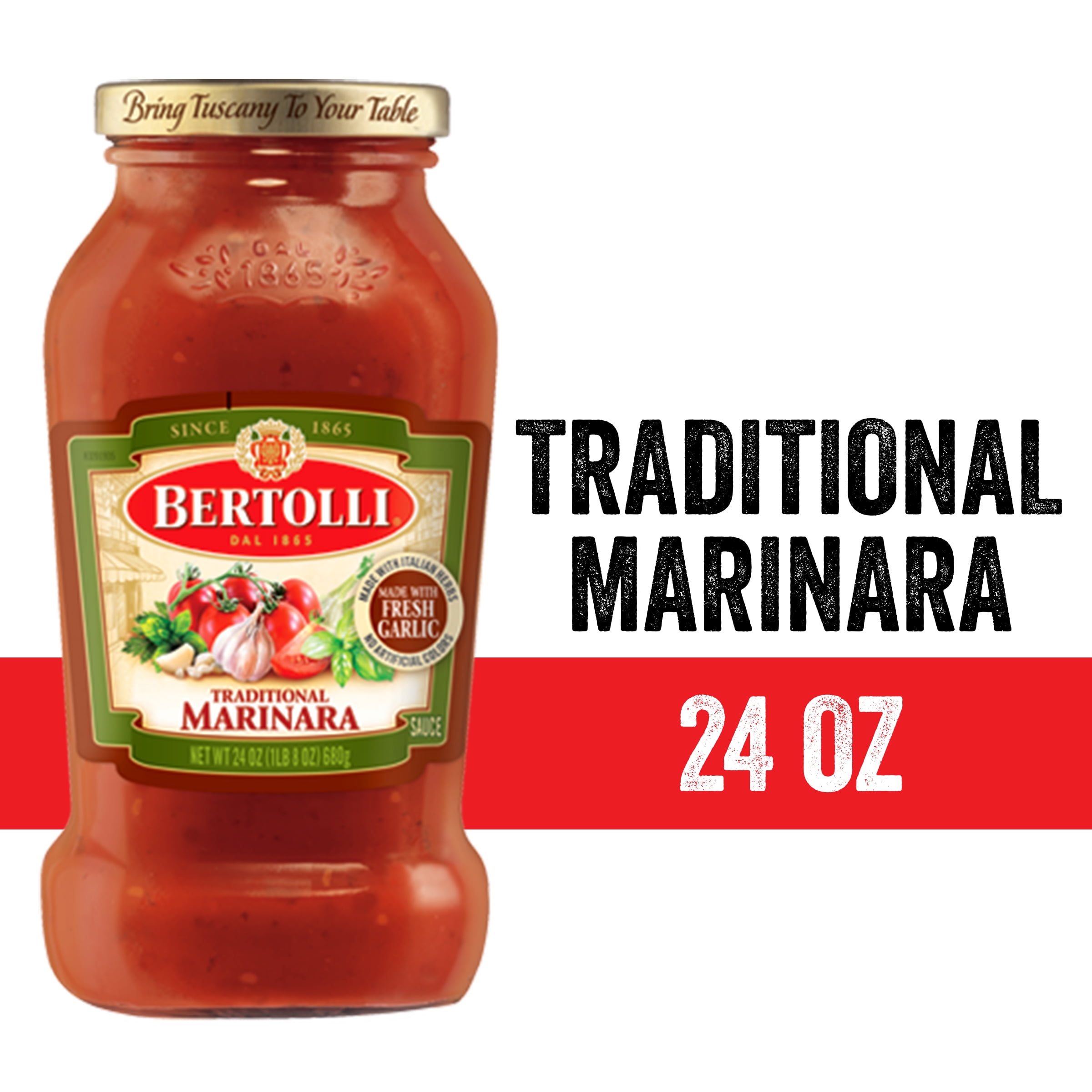 Bertolli Traditional Marinara Sauce with Italian Herbs and Fresh Garlic, Authentic Tuscan Style Pasta Sauce Made with Vine-Ripened Tomatoes, 24 OZ