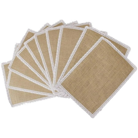 

Younar 10pcs Hessian Burlap Table Mats / Lace Placemats Sets Nature Jute Woven Table Mats Wedding Party Decor 30x22cm
