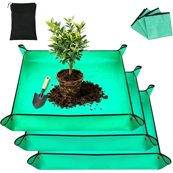 3Packs Repotting Mat, 26x26 Inch Thickened High Density PE Waterproof Gardening Tray for Plant Transplanting, Portable Foldable Potting Soil Mat with Storage Bag for Indoor Outdoor Plant Care