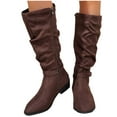 thumbnail image 6 of Viluyesy Slouch Boots for Womens, Wide Calf Zip-Up Chunky Heels Fashion Suede Leather Knee High Boots Brown, 6 of 7