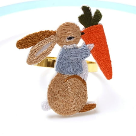 

Kitchen Decor Family Gatherings Parties Embroidered Rabbit Napkin Holders Dinner Tables Rings Metal Napkin Ring Easter 3