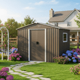 thumbnail image 1 of Homy Casa Metal Outdoor Storage Shed with Floor Frame, Window & Lockable Doors, 1 of 7