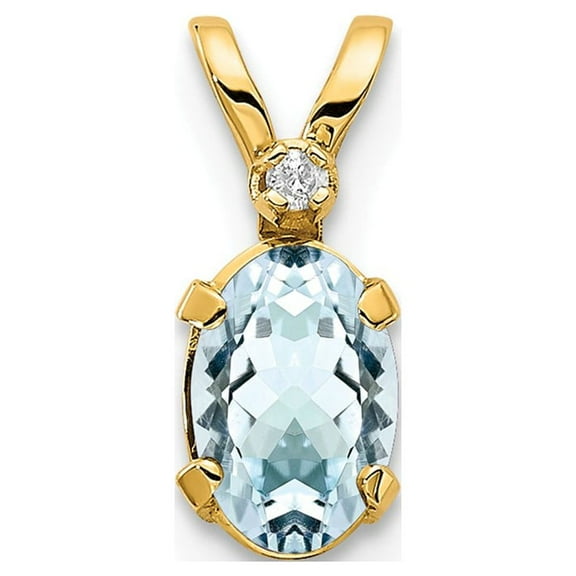 14k Diamond & Aquamarine Birthstone Pendant in 14k Yellow Gold