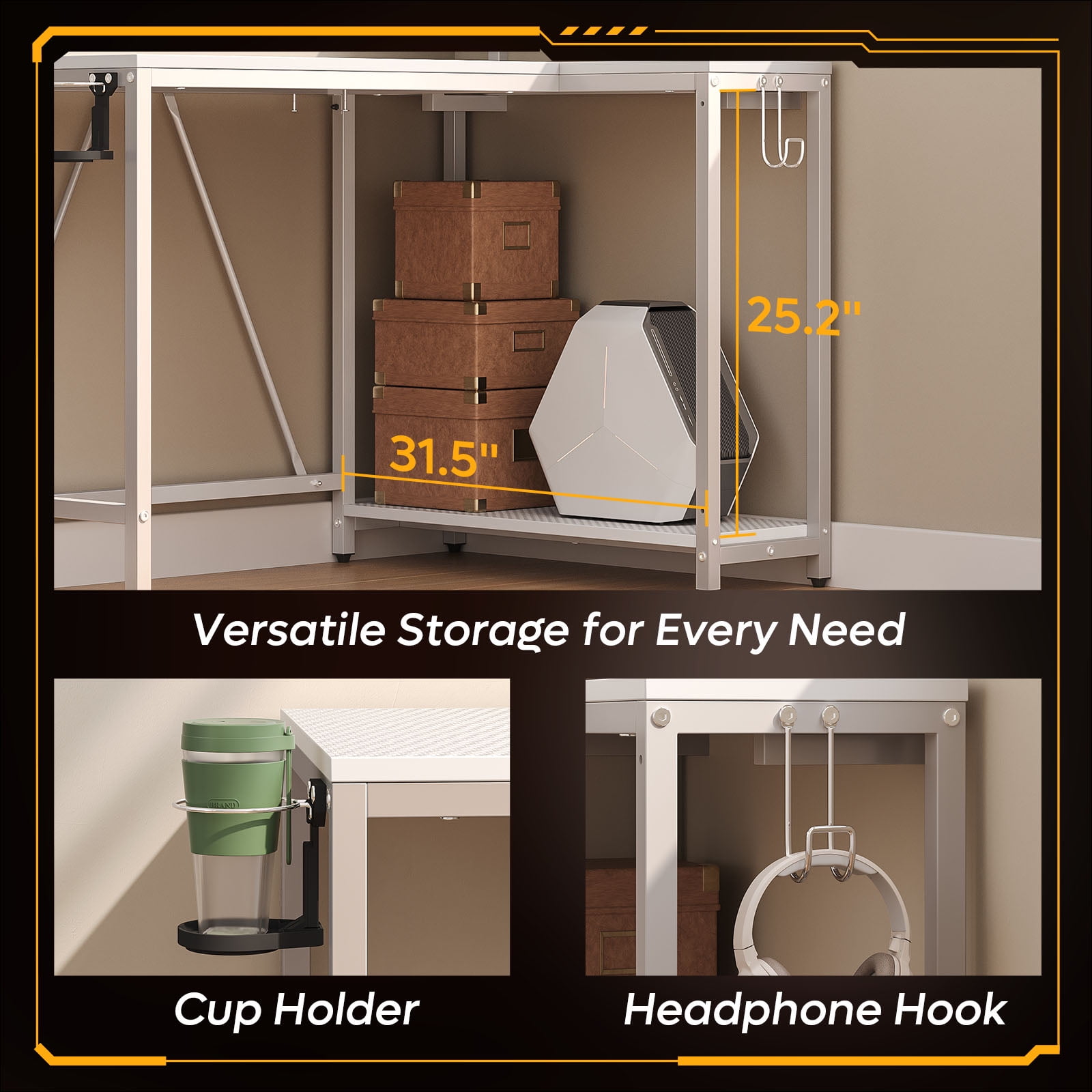 Pinmoco 42" Small Corner Computer Desk with Monitor Stand, Cup Holder& Headset Hooks, Home Office, C(图4)