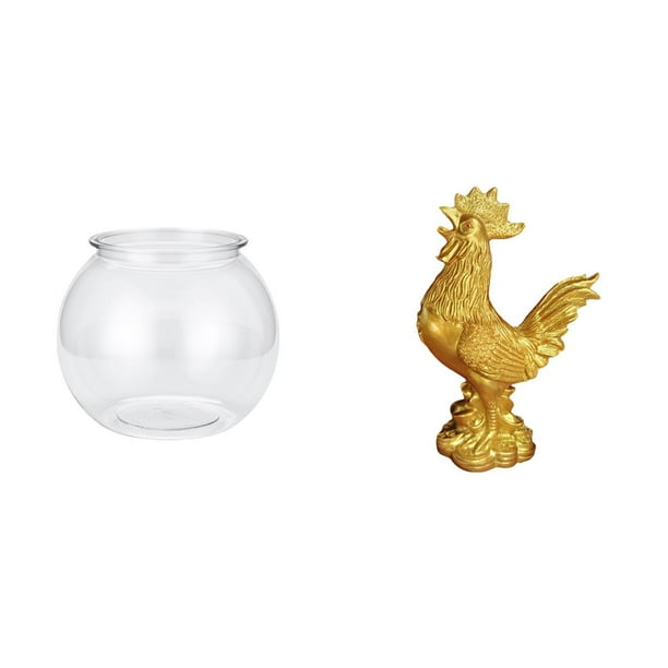 Acuario de escritorio,Pecera pequeña transparente,pecera,jarrón,mesa,Escultura de pollo,Escultura de pollo,decoración del hogar,figura de gallo,Figura decorativa de gallo,estatua de resina