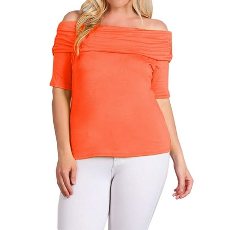 Hot Coral Apparel - eVogues Women's Short Sleeve Off Shoulder Top Coral