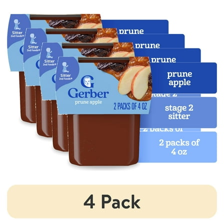 (4 pack) Gerber 2nd Foods Natural for Baby WonderFoods Baby Food, Prune Apple, 4 oz Tubs (2 Pack)