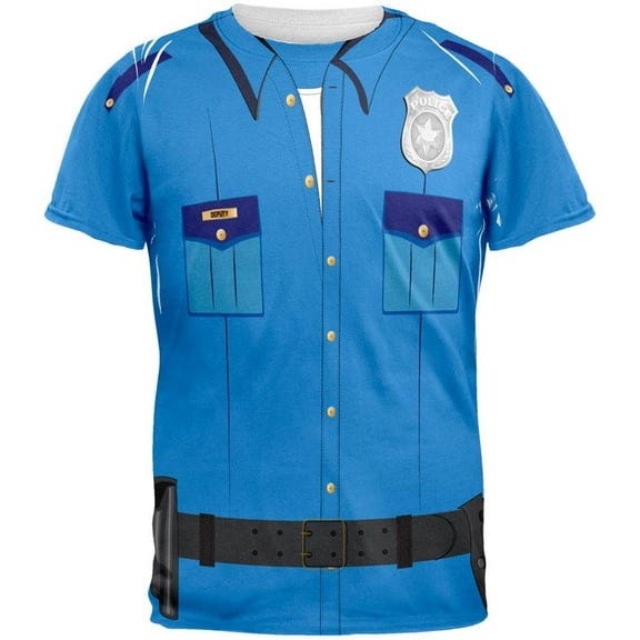 Halloween Patrol Blue Police Officer Costume All Over Adult T-Shirt - Medium