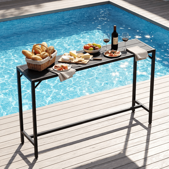 Arlopu Outdoor Bar Table, 63" Patio Counter Height Table, Metal Bar Height Table for Balcony Poolside Kitchen