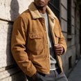thumbnail image 5 of Ceisia Mens Lapel Corduroy Sherpa Lined Button Front Warm Winter Jacket Coat Yellow XXXXL Gift, 5 of 7
