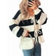thumbnail image 3 of Chaqueta de Punto Holgada Informal con Cuello en V y Larga para Mujer, Cárdigan de Punto con Cordones y Rayas en Contraste. Negro S, 3 of 9