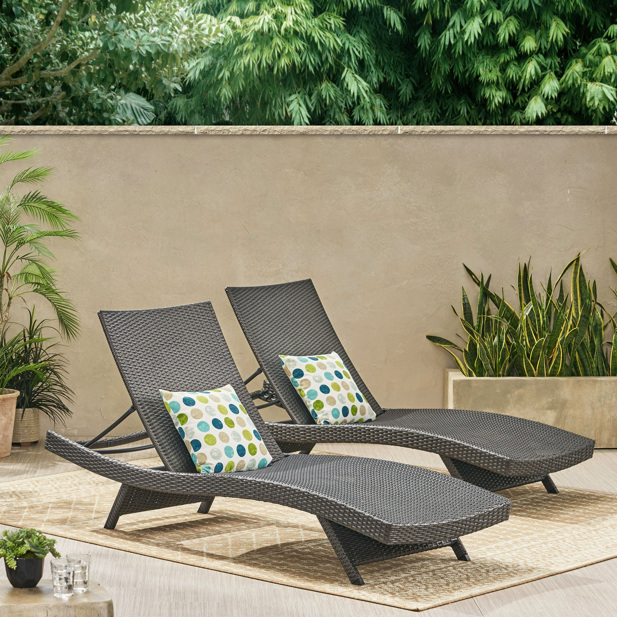 Outdoor Wicker Chaise Lounge Set of 2 Armless Poolside Loungers with Adjustable Backrest PE Rattan Design for Beach Garden or Patio Durable and
