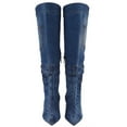 thumbnail image 5 of Women's Denim Knee High Boots Stiletto Heel Boot Pointed Toe Distressed Jean Thigh High Boots, 5 of 5