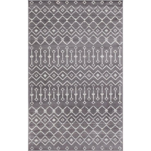 Unique Loom Moroccan Trellis Tribal Rug 5' x 8' Rectangle Light Gray/Ivory