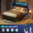 thumbnail image 6 of Dyzmo Queen Size Bed Frame with Headboard and Footboard, Metal Platform Bed Frame with Smart LED Lights, Heavy Duty Metal Support, No Box Spring Needed, Easy Assembly, Black Oak, 6 of 8