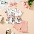 thumbnail image 2 of CARETOO Toddler Baby Girl Clothes Summer Outfits Set T-Shirt Casual Shorts Headband 3Pcs 95% Cotton, 2 of 16