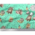 thumbnail image 3 of Soimoi Silk Fabric Footprint,Owl & Rabbit Animal Print Fabric by the Yard 42 Inch Wide, 3 of 3