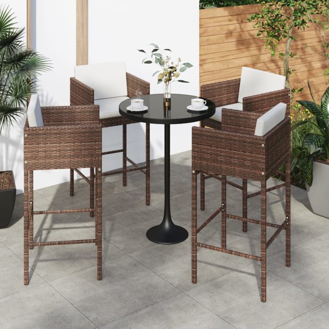 vidaXL Tabourets de Bar 4 Pcs avec Coussins Brun Rotin Poly
