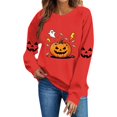 thumbnail image 3 of Women's Crewneck Pullover Sweatshirt Halloween Graphic Tops Long Sleeve Casual Fall Shirts Cute Pumpkin Candy Print Loose Fit Activewear for Festivals, 3 of 7