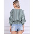 thumbnail image 3 of DARING DIVA Women's V Neck Chiffon Smocked Batwing Blouses XS Light Gray Green, 3 of 8