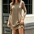thumbnail image 3 of Squevariel Long Sleeve Dress for Women Crew Neck Solid Color Casual Dress Mini Dress, 3 of 6