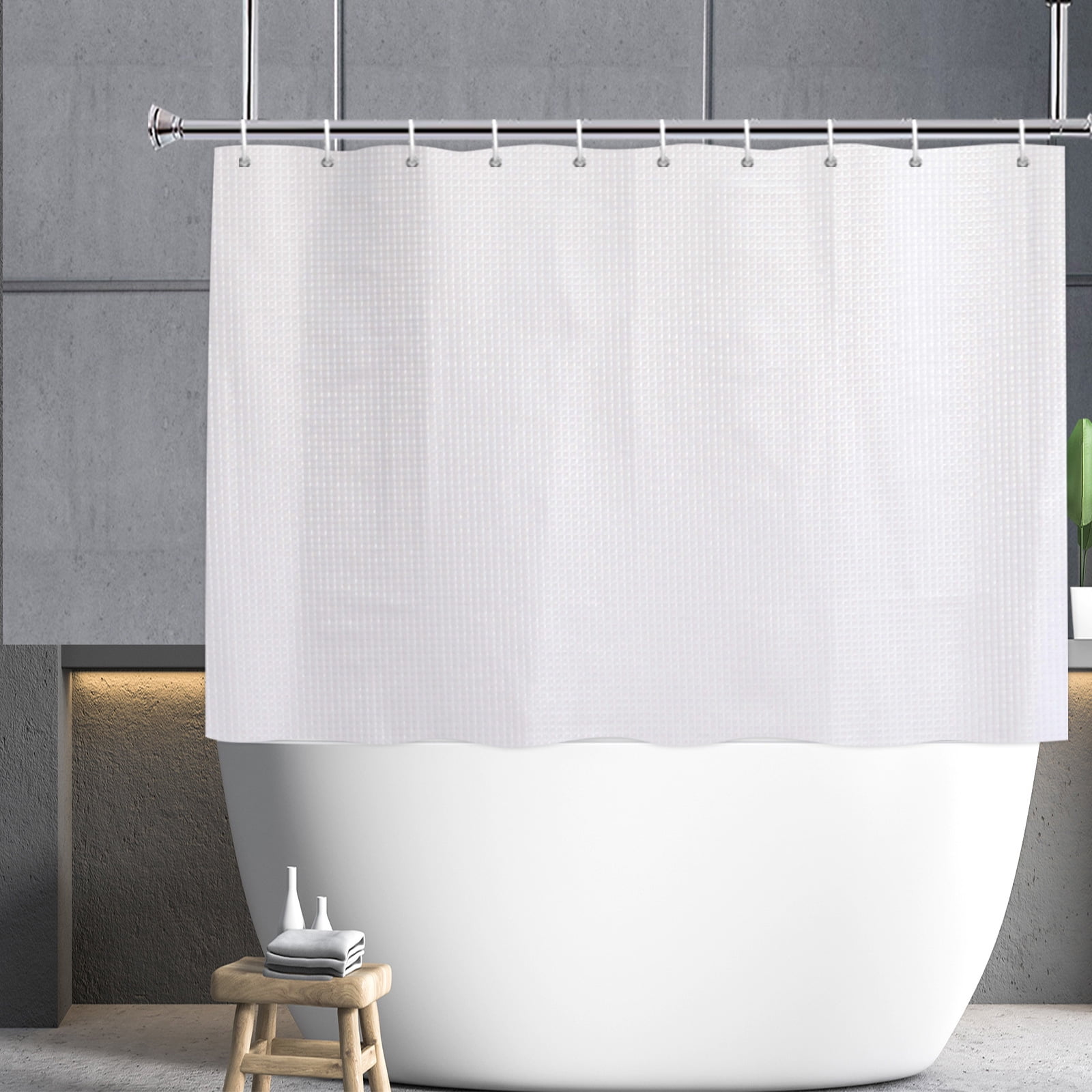 YISURE Short Shower Curtain 48inch Length White Waffle Textured Fabric ...