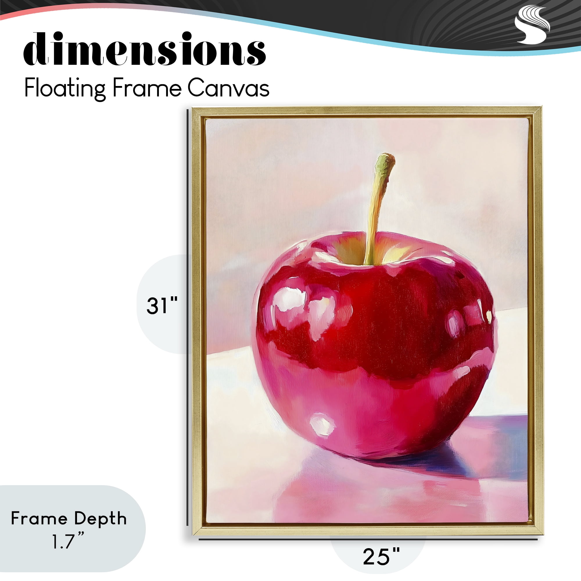Stupell Industries Shiny Red Apple Reflection Gold Framed Floater Canvas Wall Art, design by The Prints Vibe