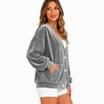 thumbnail image 3 of Wrongduck Women's Velvet Cardigan Jacket Lightweight Button Front Long Sleeve Casual Sweater Coat with Pockets Spring Fall Layering Top, 3 of 7