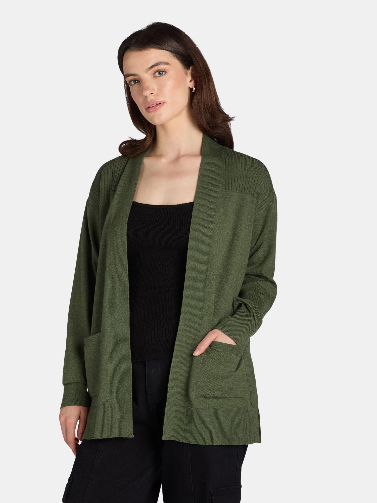 Time and Tru Women's and Women's Plus Open Front Cardigan Sweater, Sizes XS-4X
