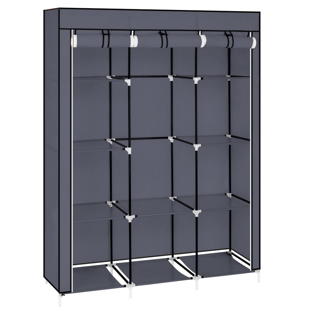 67" Portable Closet Organizer Wardrobe Storage Organizer with 10 Shelves, Gray
