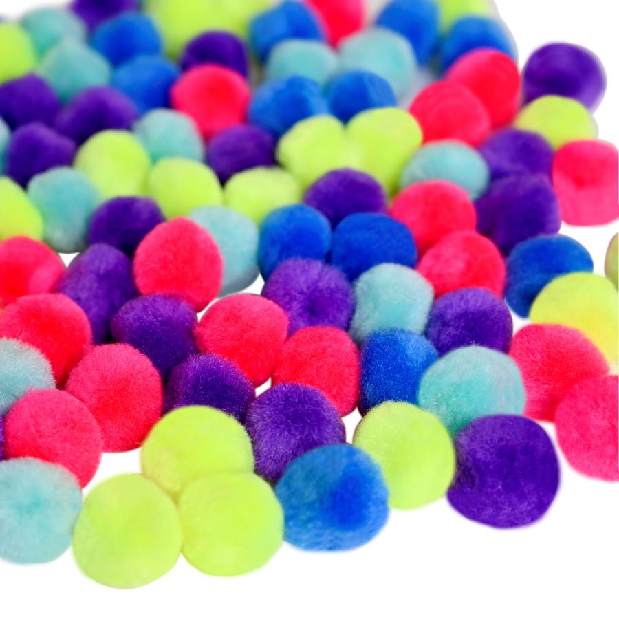 (4 pack) Hello Hobby Neon Multicolor Craft Pom Poms, 100 Count