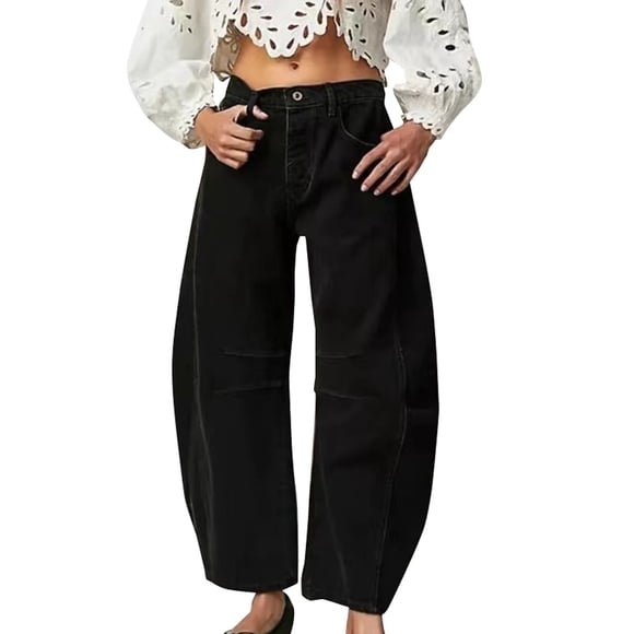 zicth Black Womens Jeans Women's Baggy Jeans High Waisted Skinny Stretch Haren Pants Wide Legged Pants Streetwear Trousers Size S