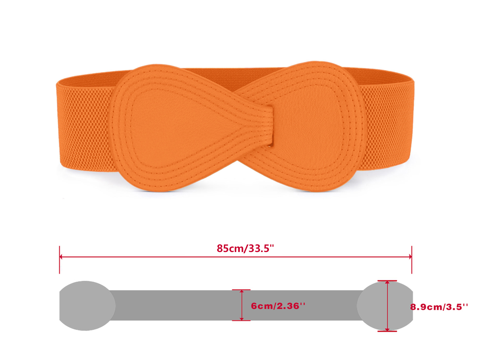 DARING DIVA Women's Interlock Faux Leather Elastic Buckle Belt 31"x43" Orange
