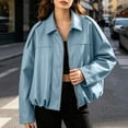 thumbnail image 5 of AVRNLIQ Womens Oversized Faux Leather Jacket Cropped Faux Leather Coat Loose Bubble Hem Outerwear for Fall Winter, 5 of 6