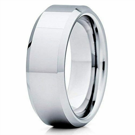 Silly Kings Jewelry 8mm Shiny Polish,Tungsten Wedding Band,Beveled Tungsten,Unique Tungsten Ring (6)