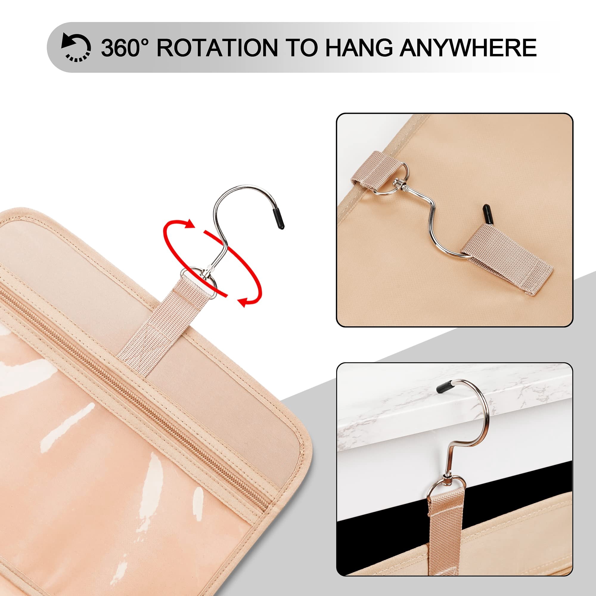 Travel Hanging Toiletry Bag for Women, with Jewelry Organizer Compartment,   Cosmetic Essentials, Toiletries Dopp Kit Set with Trolley Belt, Black（31.7*11.4*25.4cm)