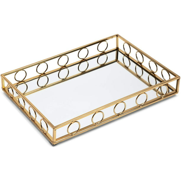 Metal Gold Mirror Rectangle Serving, Rectangle Gold Mirror Tray