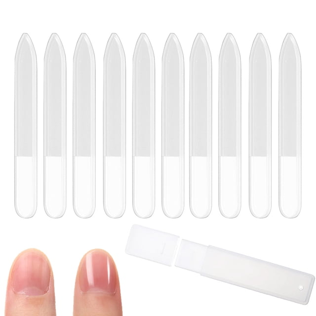 10 piezas de limas de vidrio para uñas naturales, pulidor de uñas de cristal con estuche para uñas naturales