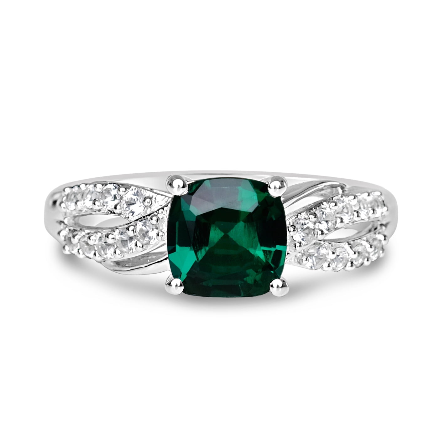 Jay Heart Designs 925 Sterling Silver Created Emerald and Created White Sapphire Ring