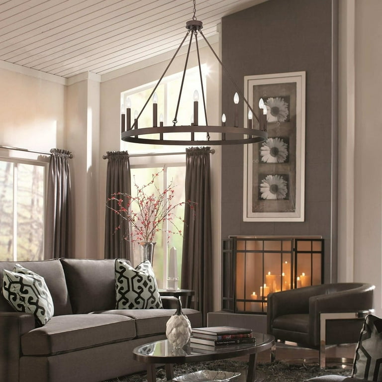 Vanity Art 12 Lights Wagon Wheel Chandelier Lighting Farmhouse Candle Ceiling Light Fixtures for Living Room Kitchen Dining Room 10552 ORB