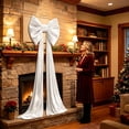 thumbnail image 6 of White Christmas Bow, Oversized Velvet Tree Topper with 62.99 Inch Flowing Tails, Large Winter Wonderland Bow for Door Mantel Staircase Holiday Decor, 6 of 6