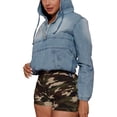 thumbnail image 3 of Women'S Half Zip Denim Hoodie Pullover Jackets Jean Tops Light Blue S, 3 of 6