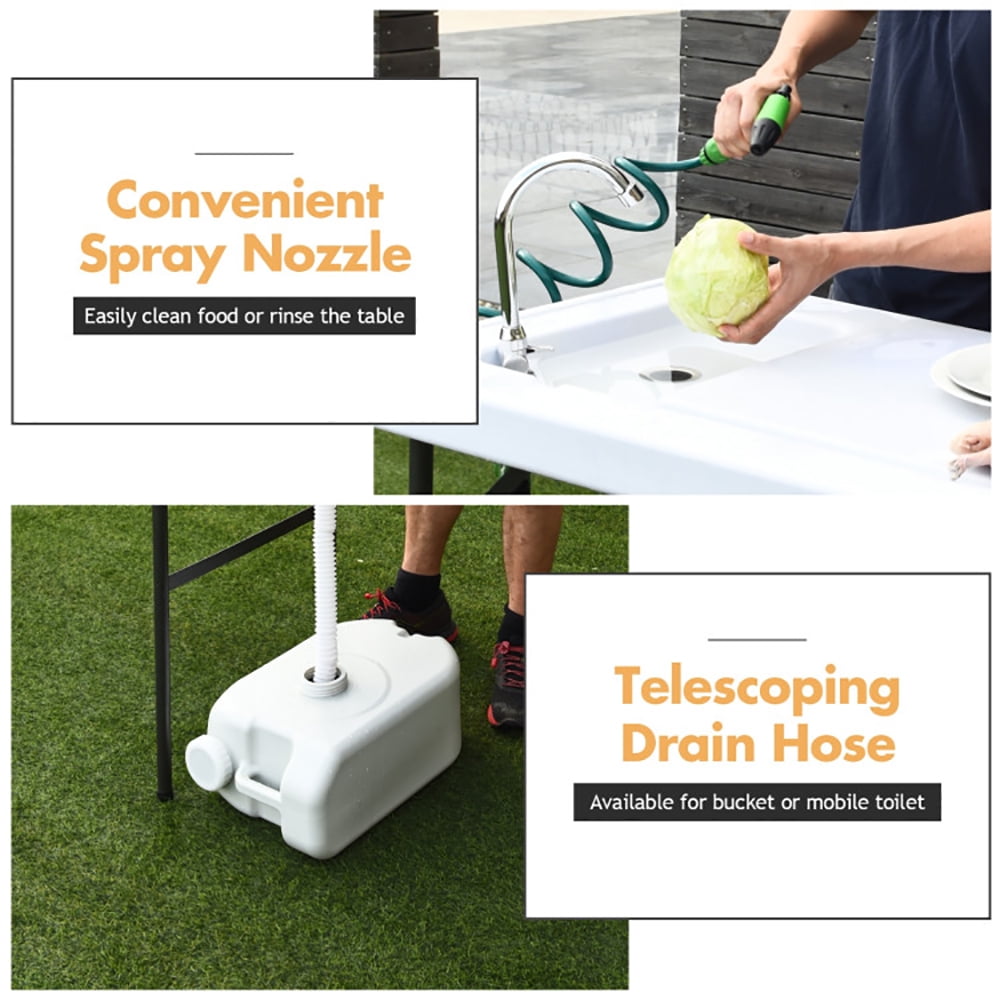 Aimee Lii Folding Cleaning Sink Faucet Cutting Camping Table with Sprayer, Outdoor Picnic Camping Equipment
