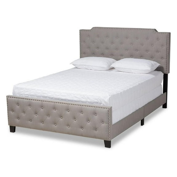 Bowery Hill Transitional Queen Size Grey Upholstered Button Tufted Panel Bed